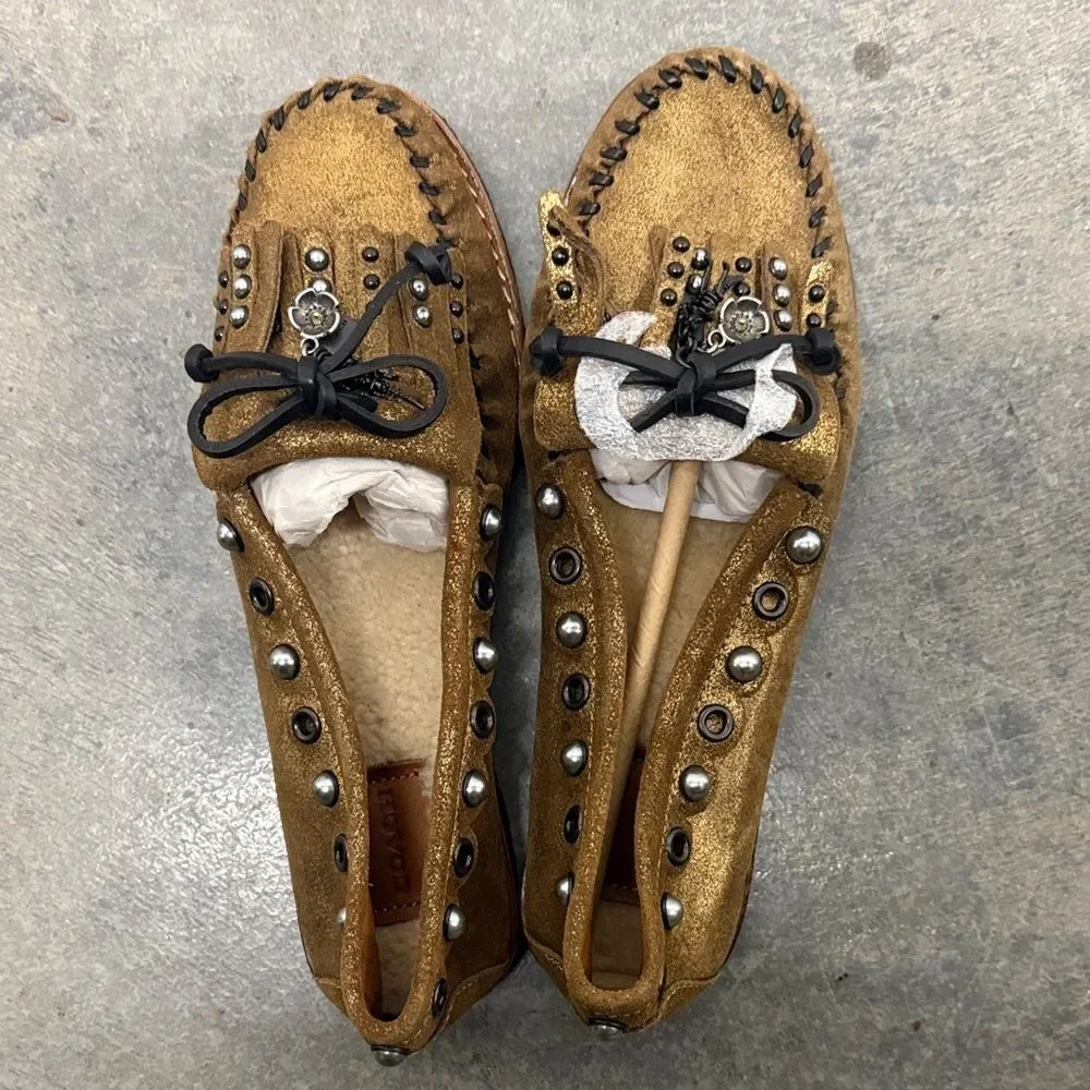 Coach Gold and Black Studded Moccasins